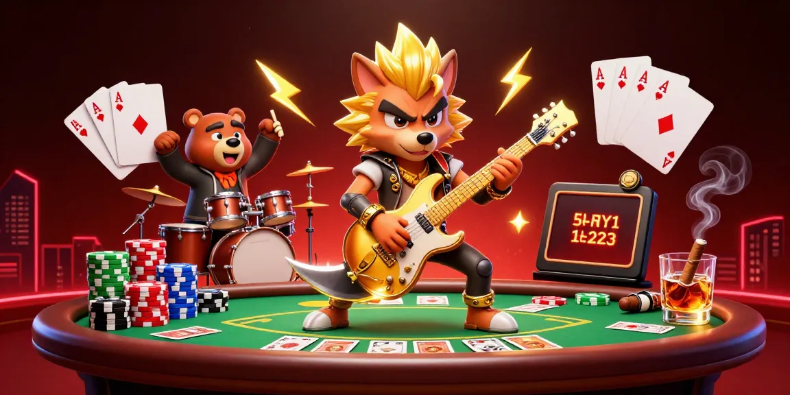Sut88 casino stage with cartoon characters engaging in poker action amidst vibrant game elements.