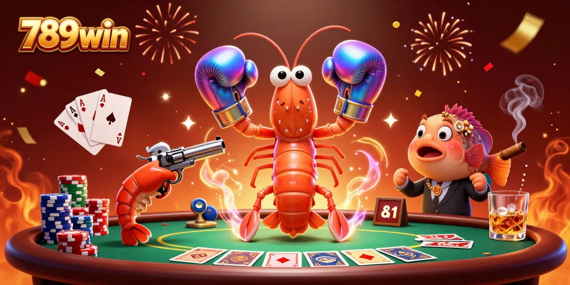 Engage with 789win's thrilling poker showdown featuring animated shrimp champions.