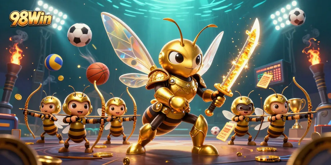 Experience the excitement of 98Win with vibrant casino action, featuring unique character designs and dynamic sports themes.