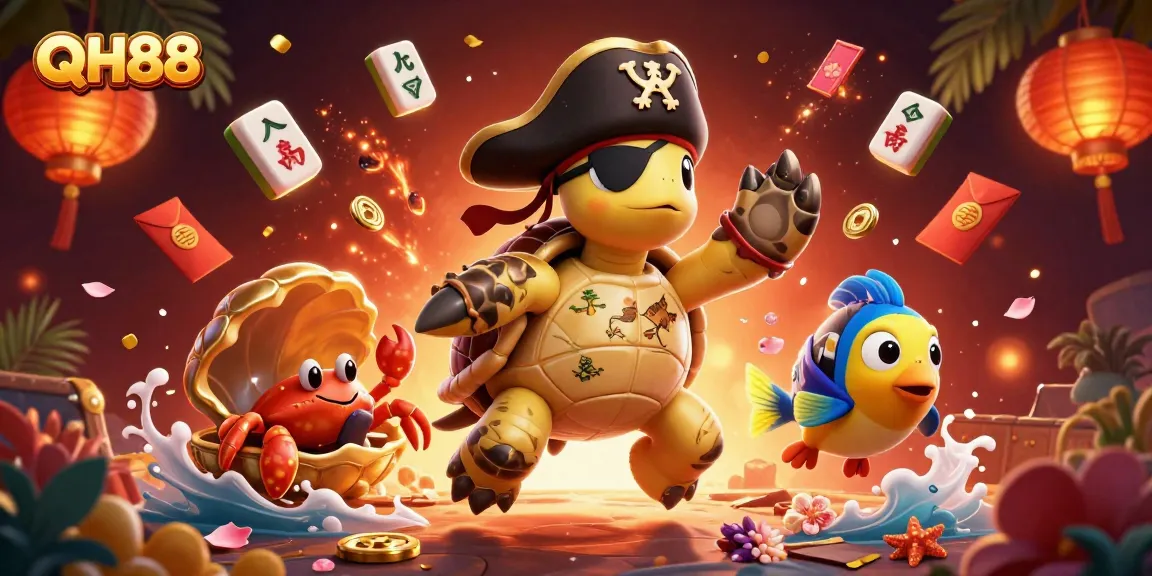 Experience QH88's thrilling ocean adventure with pirate-themed characters amidst vibrant gambling elements.