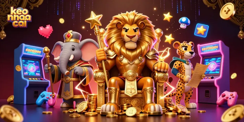 Engage with keo nha cai to explore thrilling casino gaming elements featuring a lion king, elephant advisor, and cheetah.
