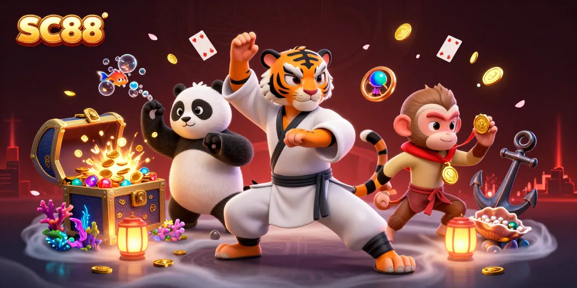 Engaging 3D scene with SC88's kung fu tiger master amid gold coins and vibrant casino elements.