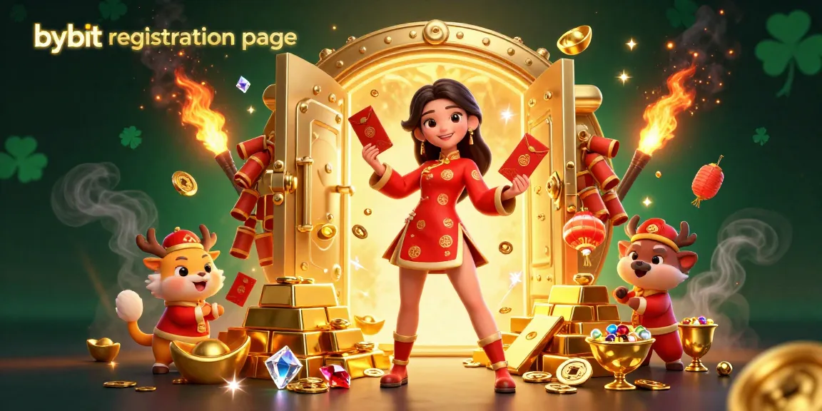 Engage with the bybit registration page, featuring festive characters and dynamic casino elements.