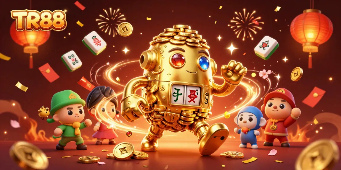 Engage with TR88 in a vibrant and exciting casino scene featuring dynamic elements and a golden golem.