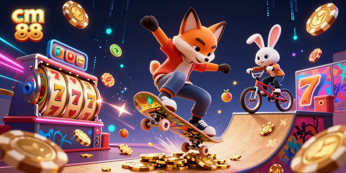 Experience the excitement of cm 88 with vibrant casino gaming symbols and dynamic characters.