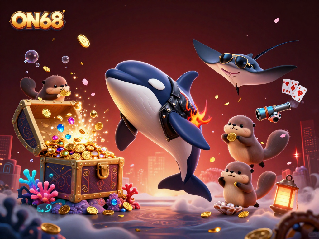 ON68 players enjoy vibrant 3D gaming atmosphere with sea creatures and treasure elements, attracting eager gamblers.
