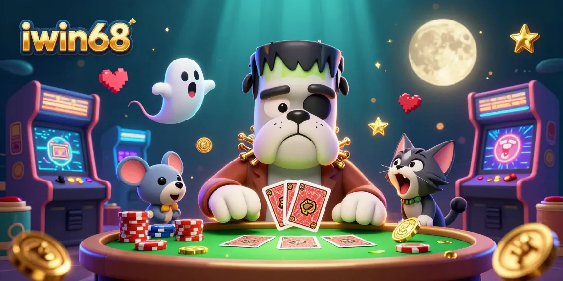 Engage in thrilling gaming action at iwin68 with a dynamic casino illustration showcasing vibrant characters and game elements.