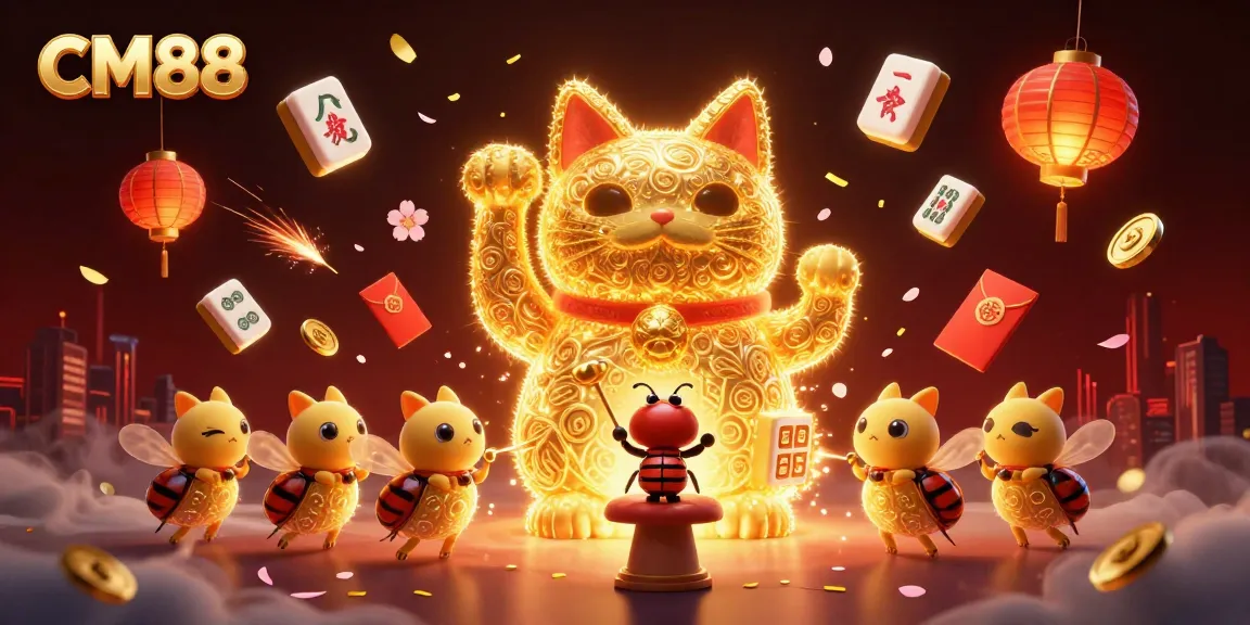 Experience winning excitement with CM88's vibrant online casino illustration showcasing luck and fun.