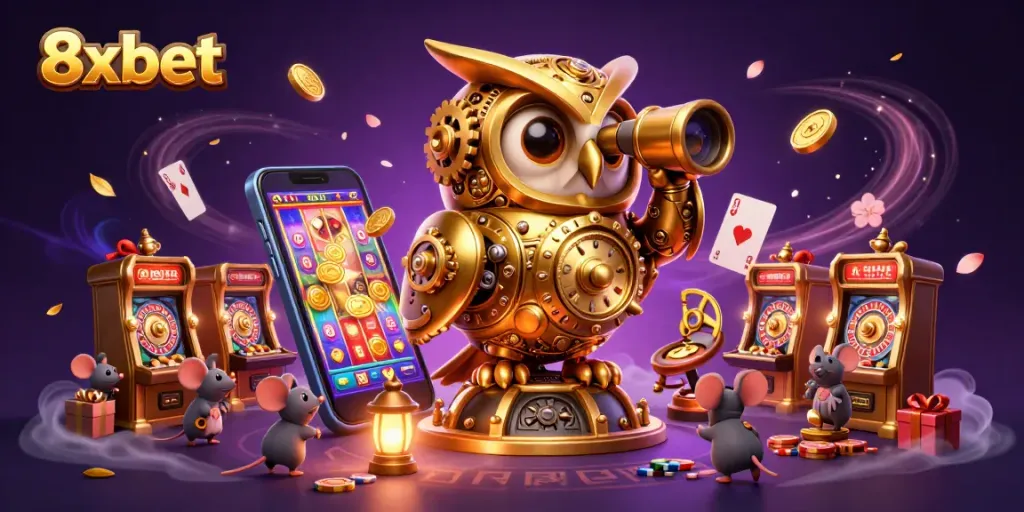 Engage with thrilling gameplay at 8xbet with exciting slots and casino elements in this rich 3D scene.
