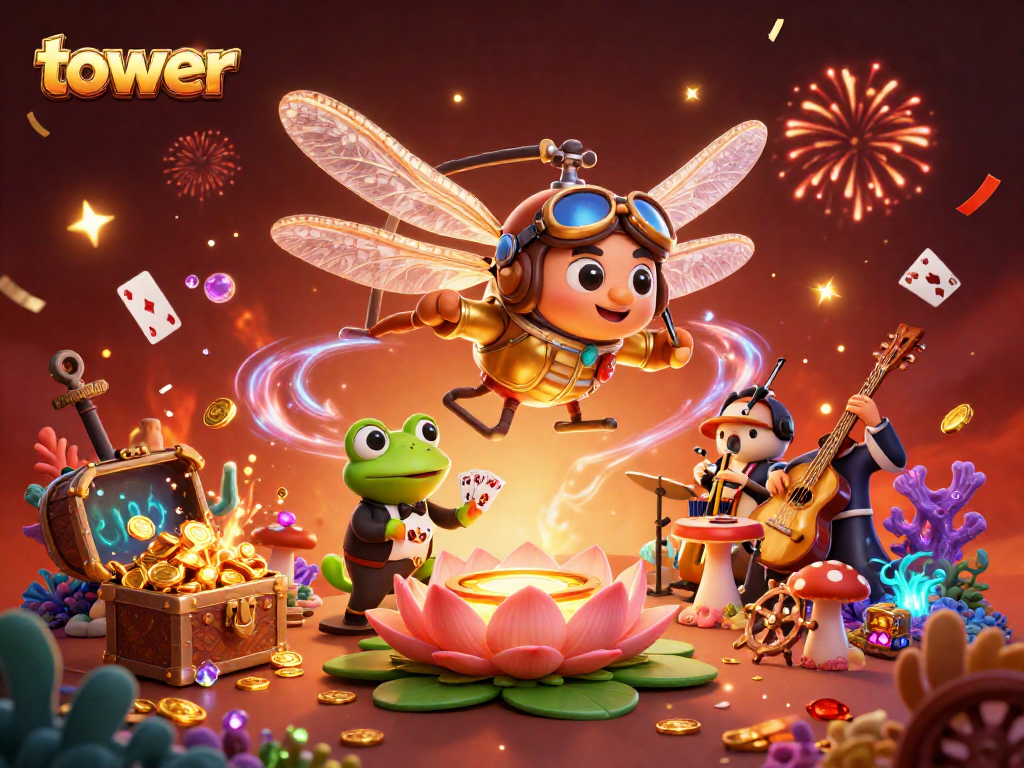 Tower game action unfolds as players aim for safe spaces in an engaging virtual game.