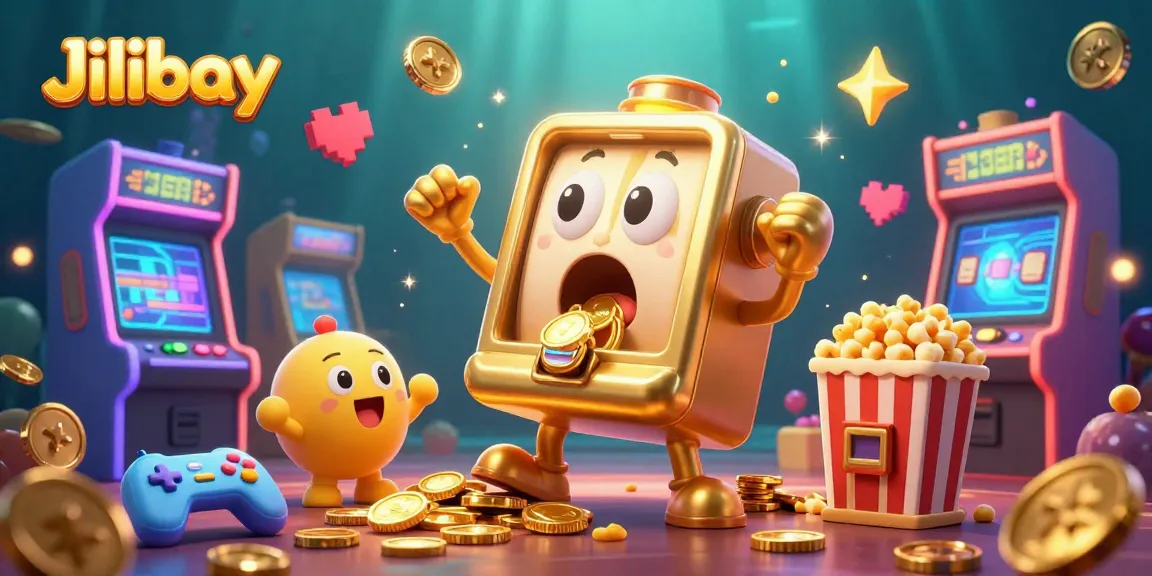 Experience Jilibay's vibrant gaming universe with a jubilant slot machine celebrating a jackpot amidst dynamic casino elements.