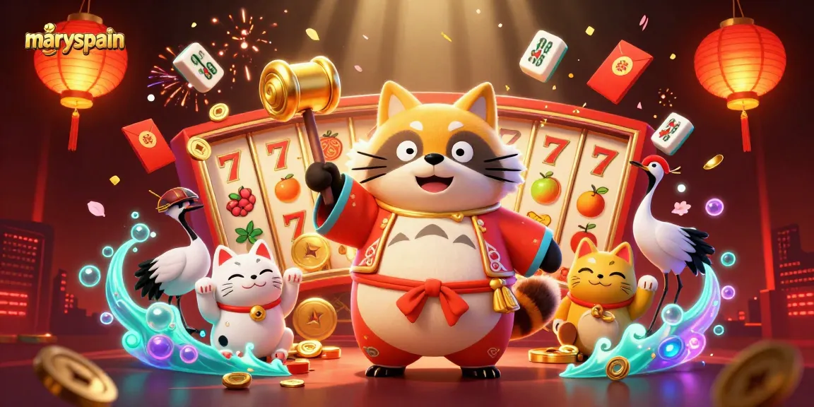Experience winning slots at maryspain featuring a cheerful tanuki, samurai crane, and fortune cats amidst vibrant gameplay elements.