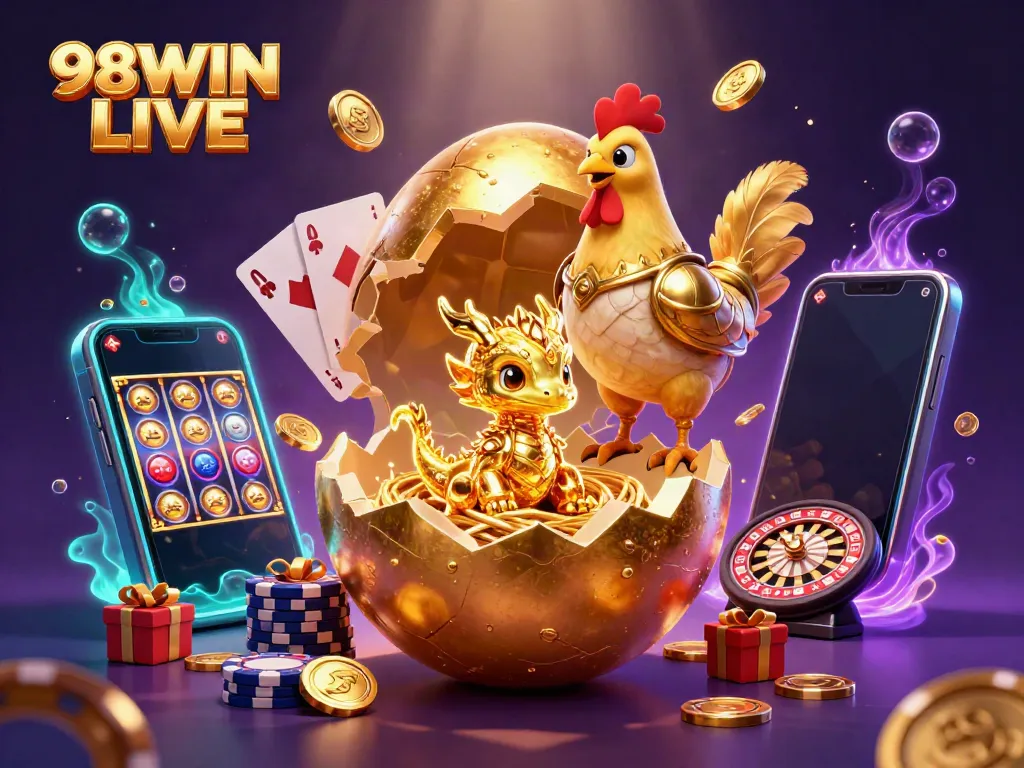 Experience 98WIN LIVE with vibrant gaming action featuring a golden dragon and exciting casino elements.