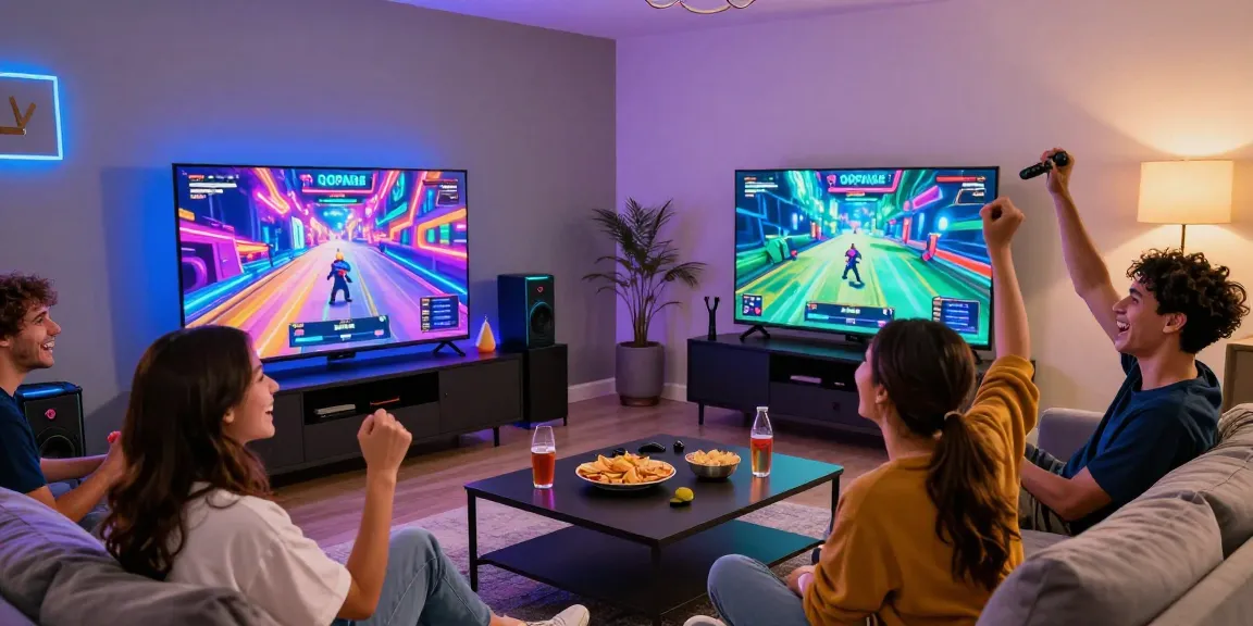 Friends enjoying a premium gaming session on oppa86 with colorful lights and snacks.