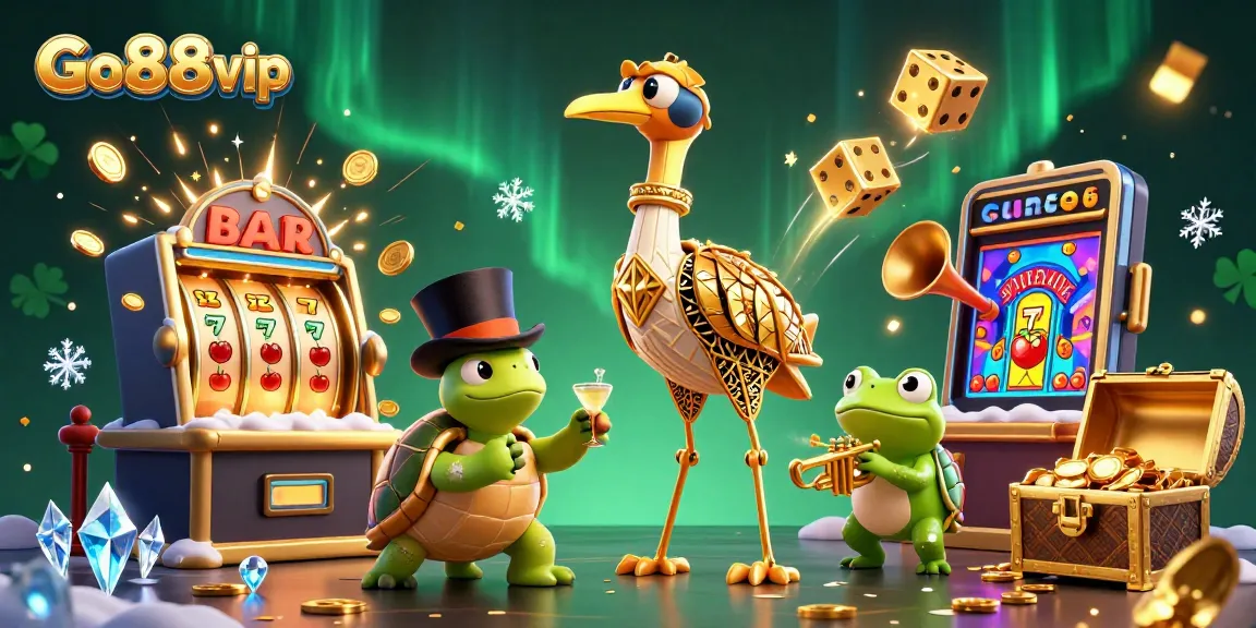Spin the reels at Go88vip, featuring a vibrant jackpot scene with colorful slots and lively characters.