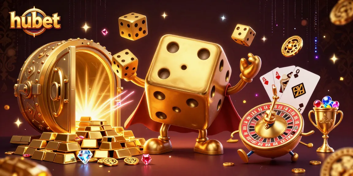 Experience thrilling gaming at hubet with dynamic elements like golden dice and treasure.