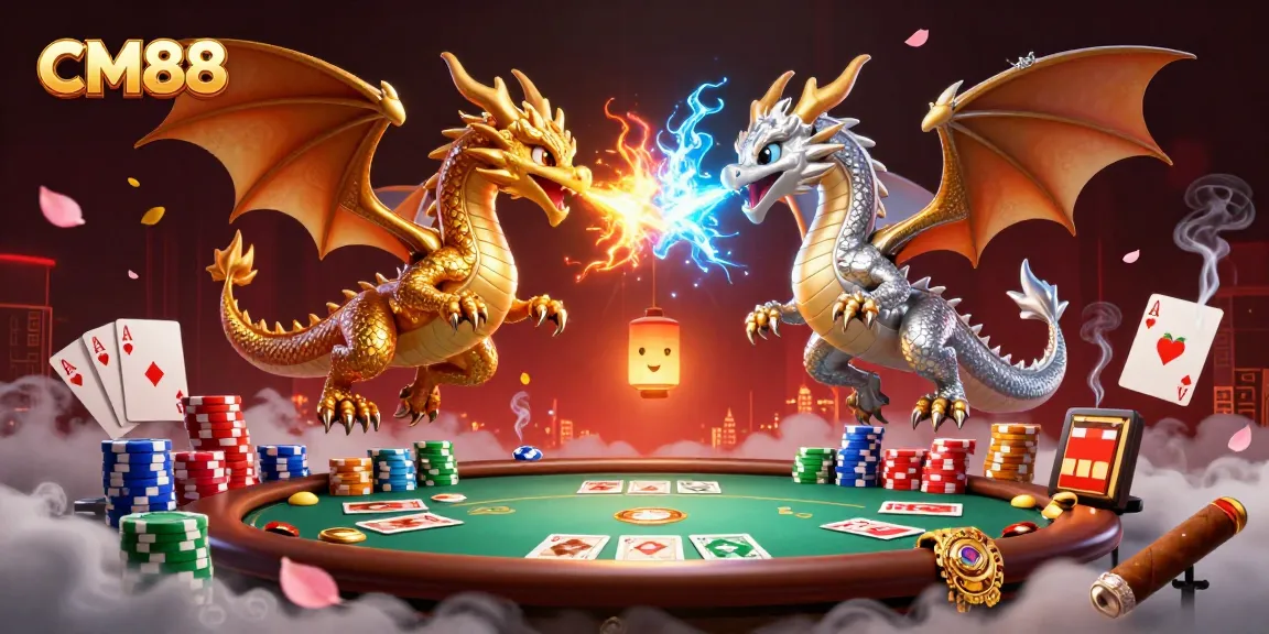 Engage with CM88 in a thrilling 3D poker scene featuring dragons and poker chips.