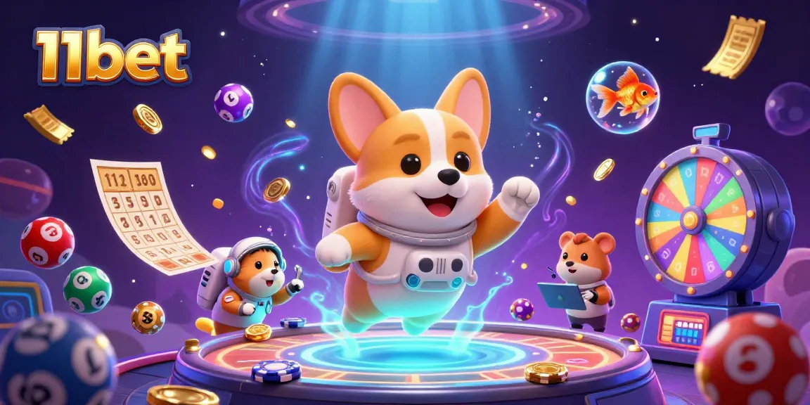Experience thrilling 11bet actions in a vibrant space casino with animated characters and games.