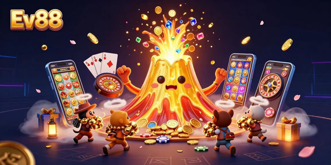 Ev88 showcases a thrilling online casino experience with vibrant characters and dynamic gaming elements.