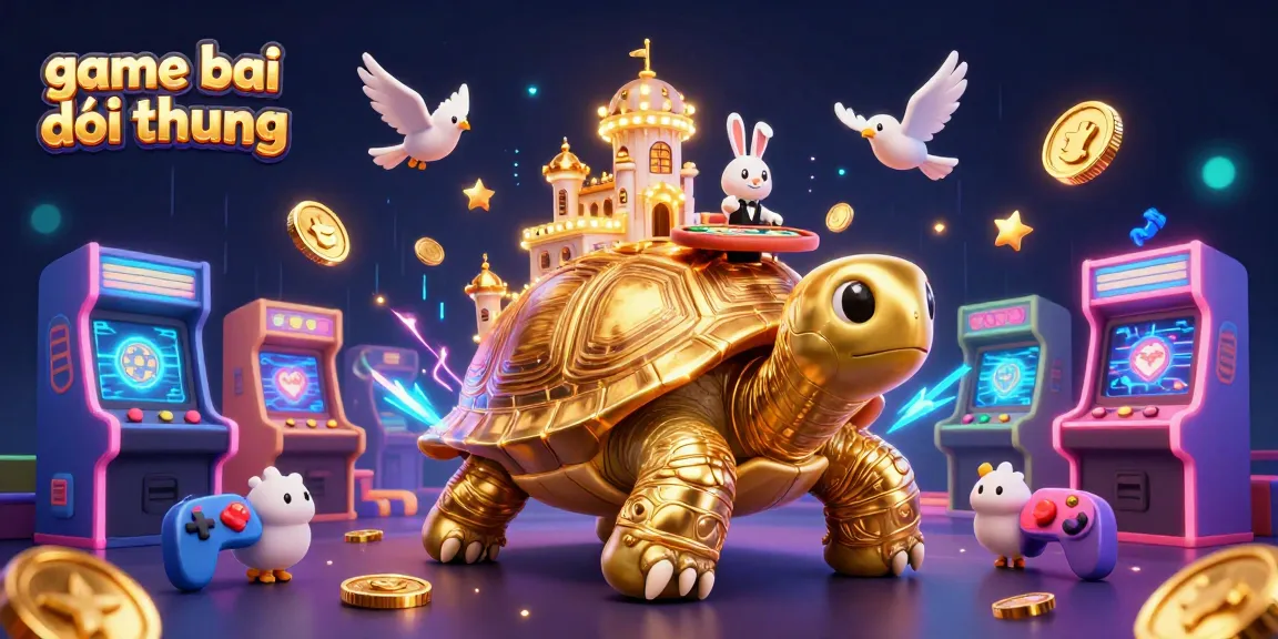 Win big with game bai doi thuong as giant tortoise showcases a vibrant casino scene in a captivating 3D illustration.