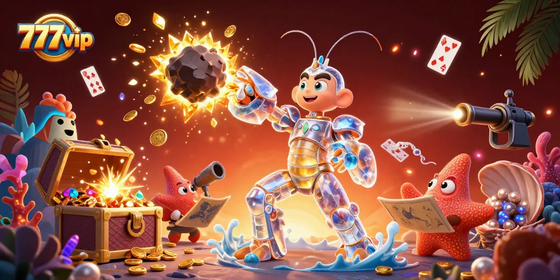 Experience the thrill of playing at 777vip, amidst an explosion of coins and gems in a vibrant underwater world.