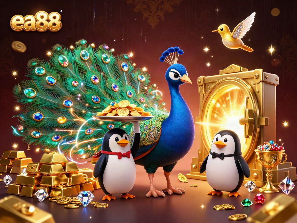 ea88 showcases a vibrant casino scene with sparkling characters and treasures, emphasizing thrilling gameplay.