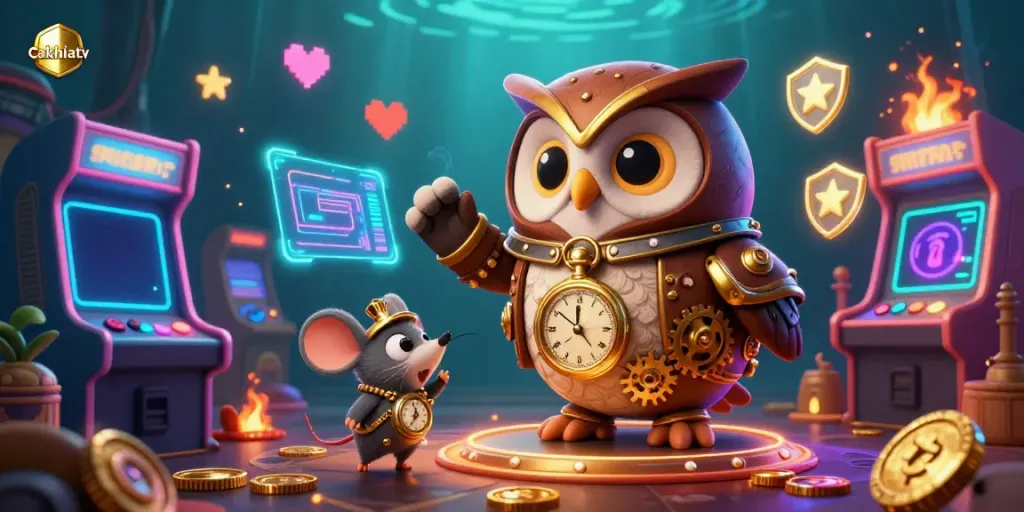 Experience the vibrant energy of cakhiatv with a charming steampunk owl exploring a lively casino.