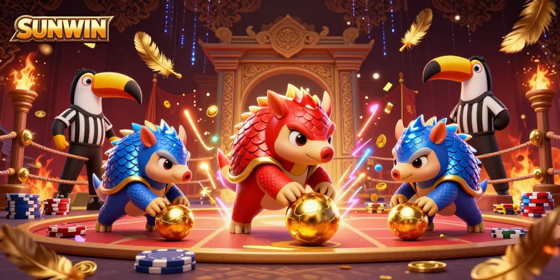 SUNWIN pangolins in an exciting casino scene rolling golden balls, surrounded by poker chips.