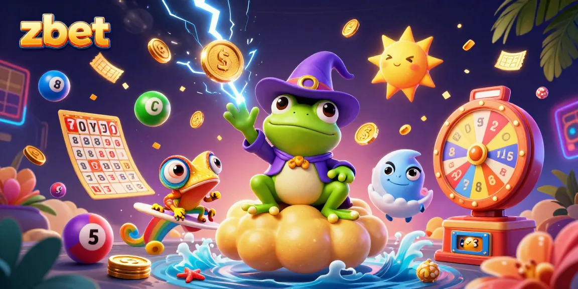 Zbet's vibrant gaming scene features a golden coin storm, lottery elements, and dynamic characters.