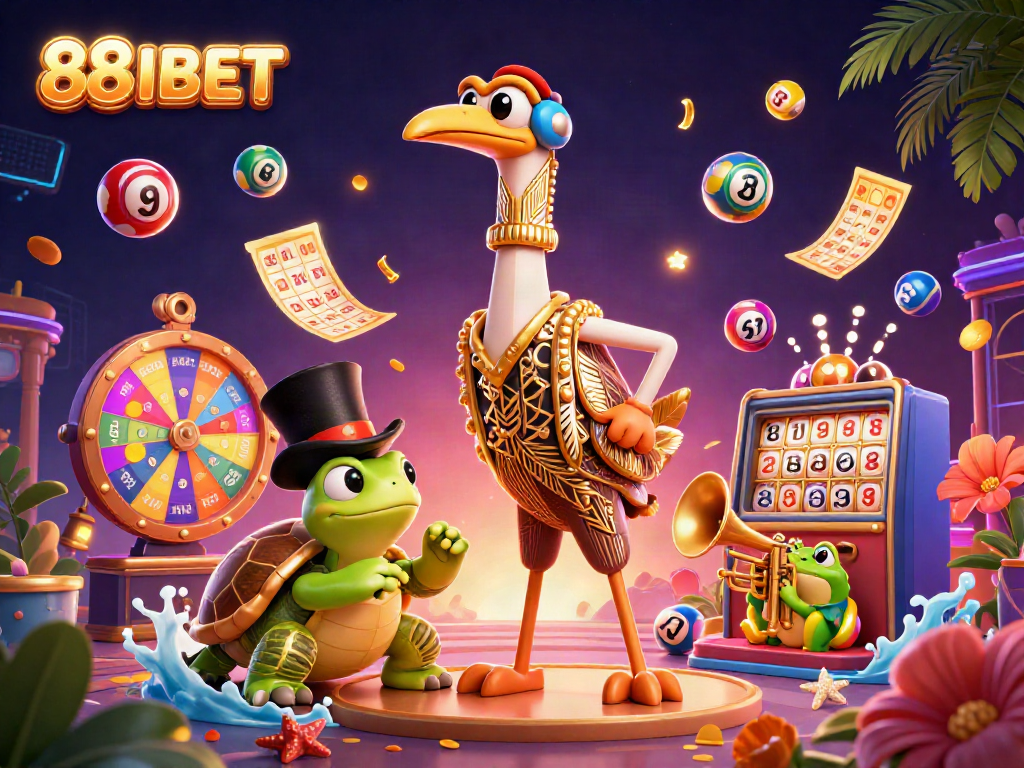 Join the excitement of 88IBET with vibrant casino elements and lively characters celebrating a winning moment.