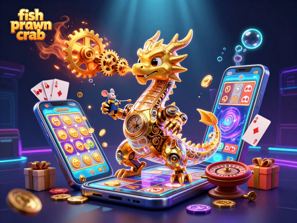 Engage in thrilling fish prawn crab gameplay with a dynamic illustration showcasing casino excitement.