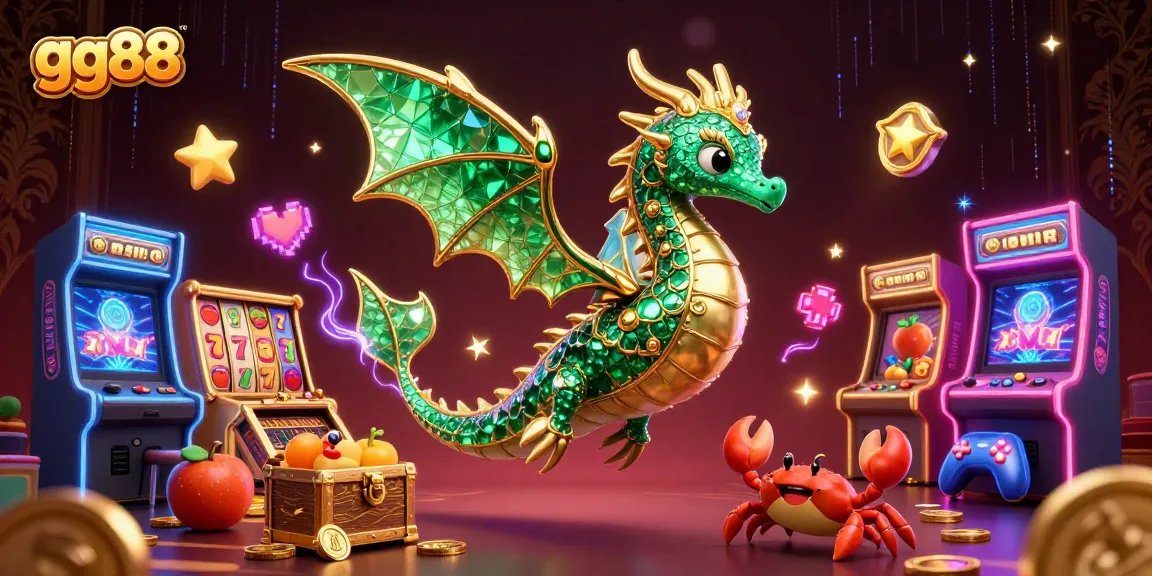Winning big at gg88 with vibrant 3D casino-themed scenes filled with slot reels and treasures.