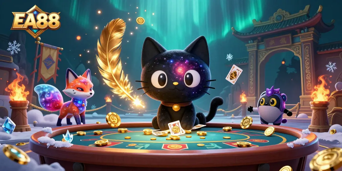 EA88 engages players with a dynamic gambling scene filled with gold chips and cosmic elements.