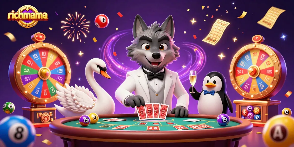 Experience excitement at richmama's baccarat table with vibrant casino game elements.