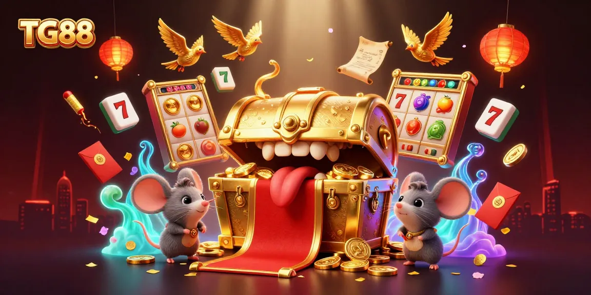 Experience TG88's thrilling slot games in a vibrant 3D casino illustration filled with action