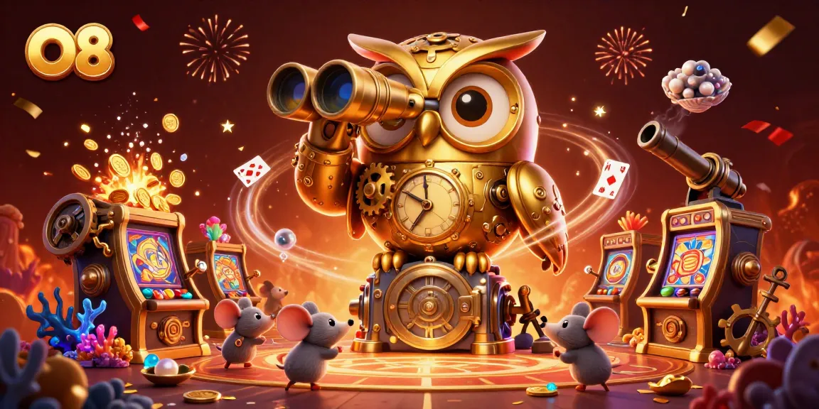 Engage with O8's vibrant casino-themed 3D illustration showcasing dynamic characters and exciting game elements.