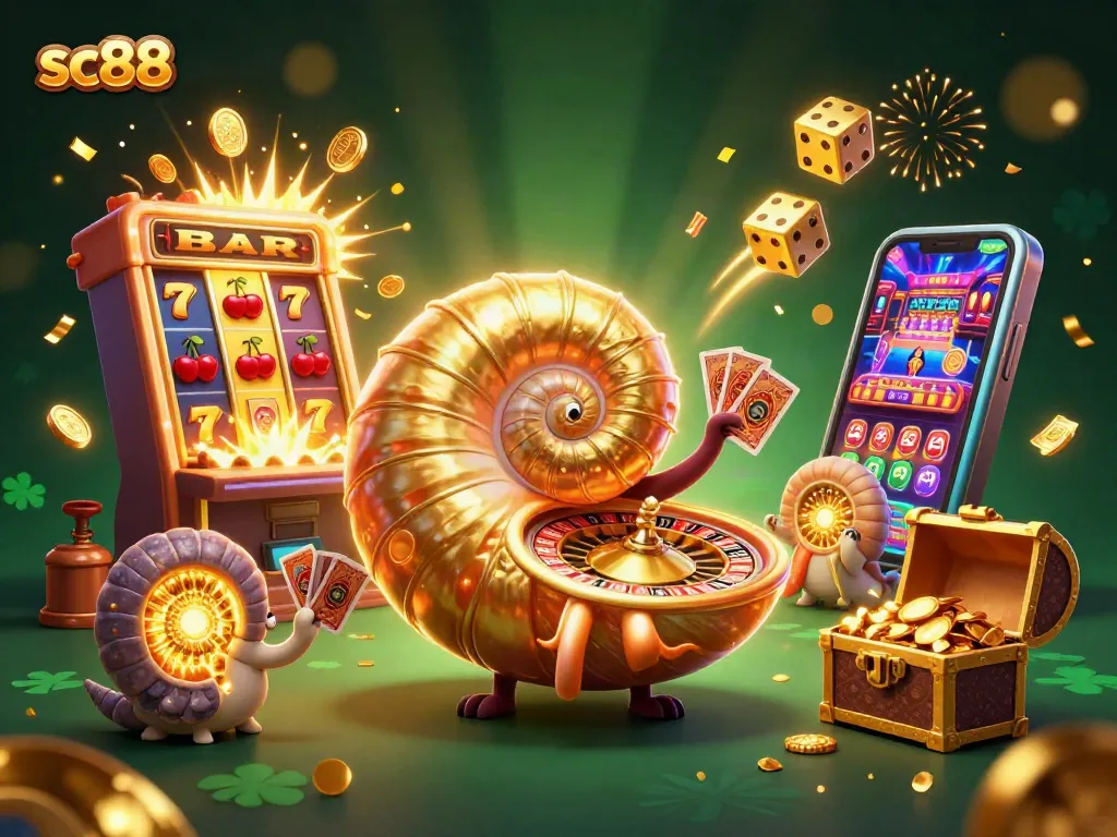 Experience the thrill of sc88 gaming with a vibrant set of casino elements in this captivating illustration.