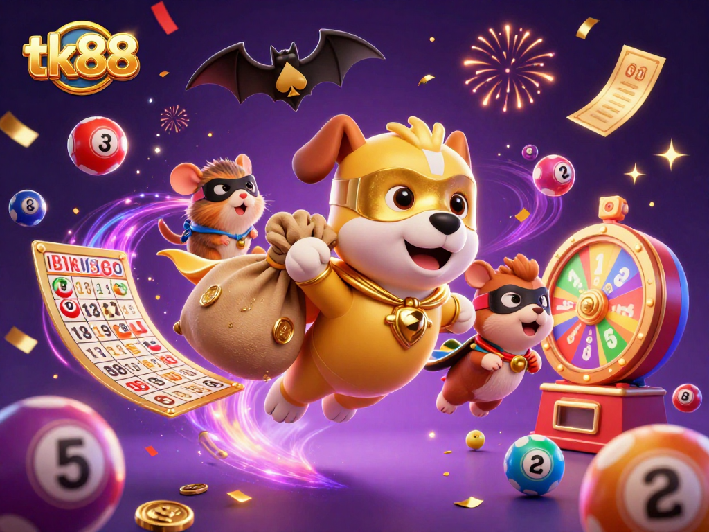 Experience tk88 action with a superhero dog and hamster in a dynamic gambling adventure.