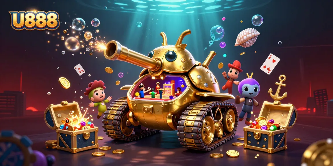 Experience thrilling gaming dynamics in U888’s vibrant casino tank illustration.