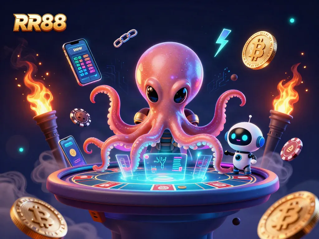 Engage with RR88's thrilling 3D casino experience featuring an alien octopus at the poker table.