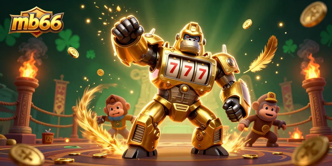 Experience the thrill of mb66 with a golden gorilla mech and dynamic casino elements.