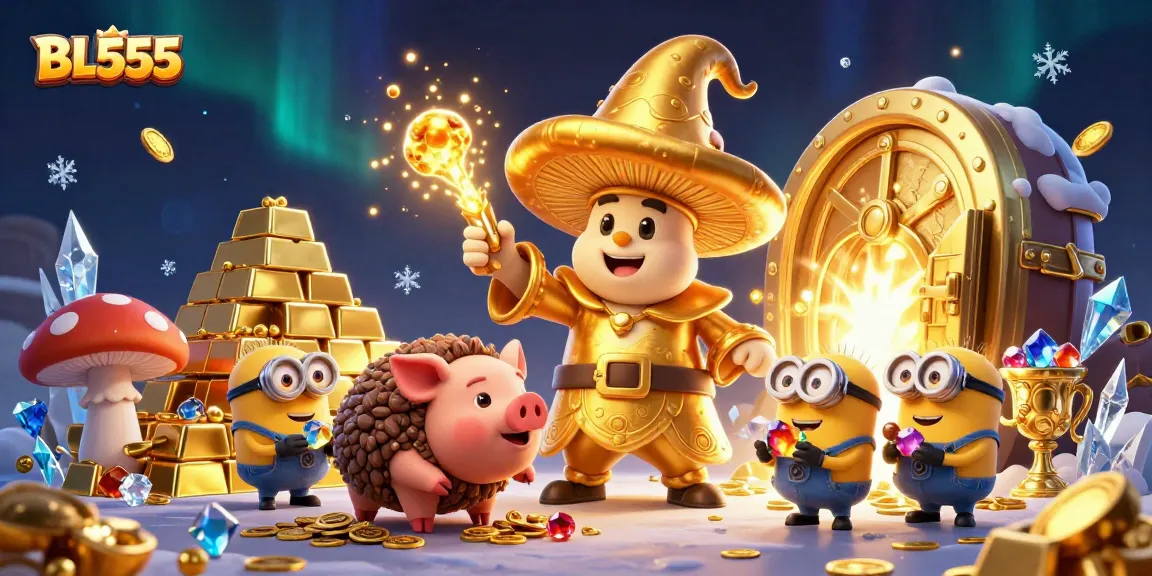 Experience winning at BL555 with a magical 3D illustration of casino treasures and adventures.