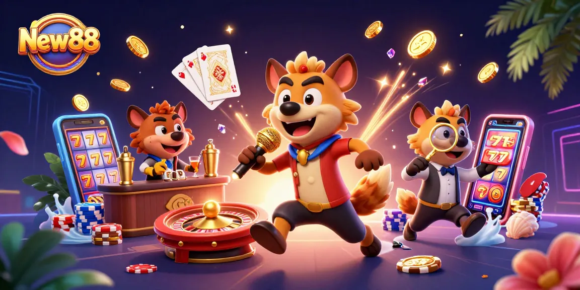 Experience New88's thrilling casino atmosphere with vibrant characters and exciting game elements