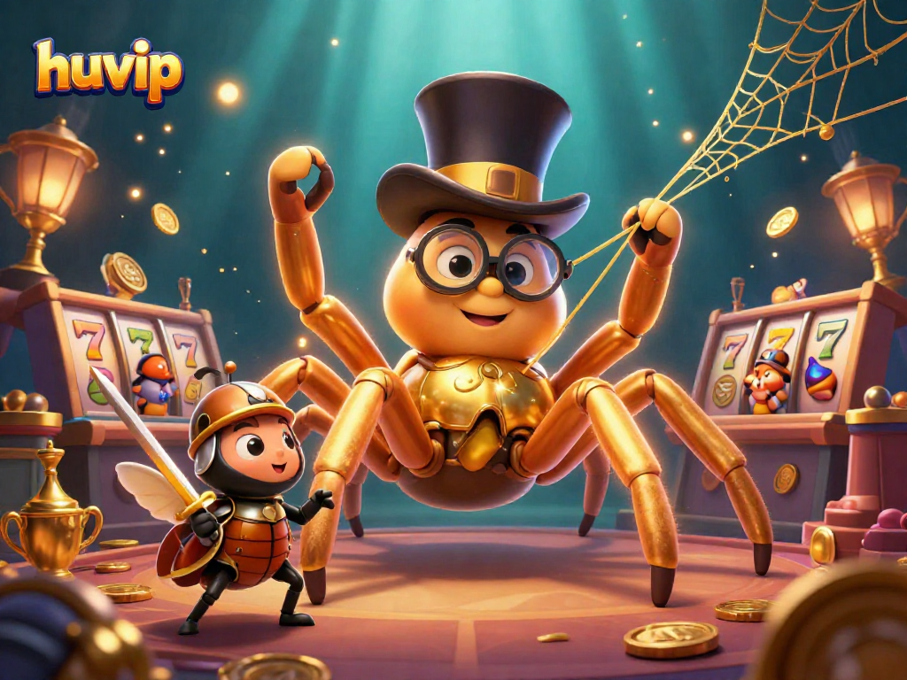 Engage with huvip's thrilling gaming experience featuring dynamic 3D characters in a vibrant casino setting.