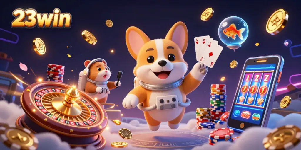 Experience excitement with 23win as astronaut corgi explores a space casino filled with thrilling games.