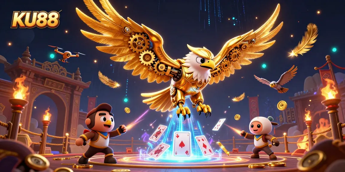Engage with KU88 by enjoying thrilling casino adventures in an electrifying illustration.