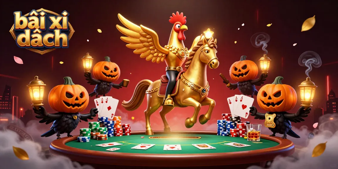 Experience bài xì dách at a vibrant casino with golden rooster characters in action.