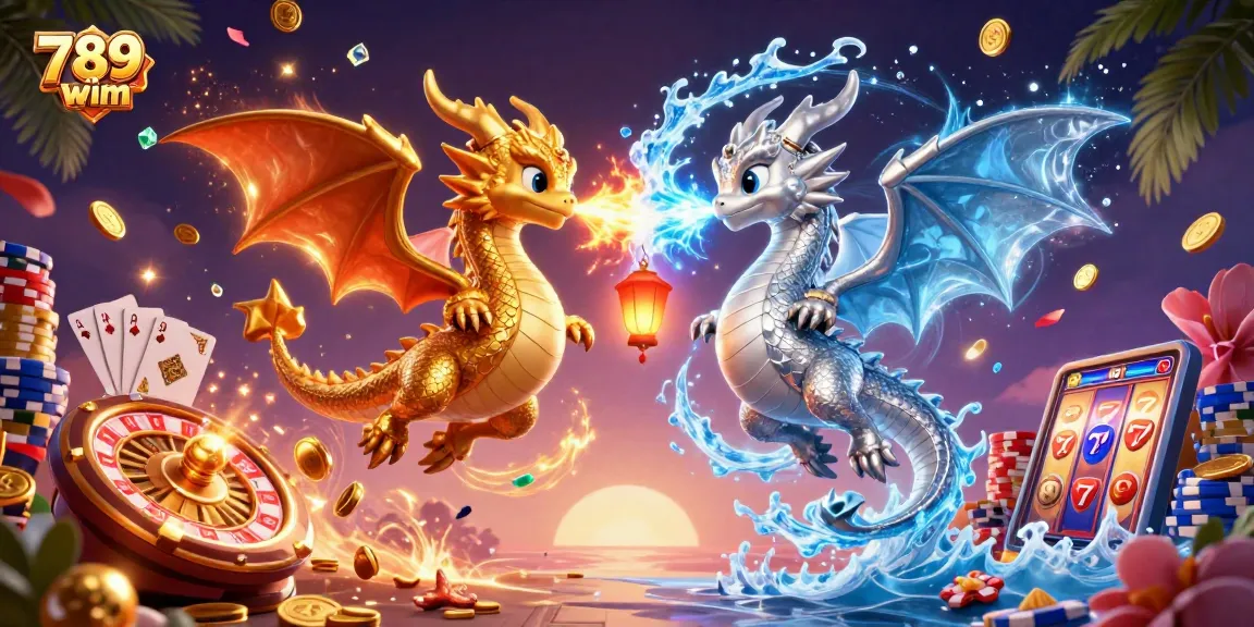 Experience thrilling gaming action with 789 wim surrounded by dragons and casino elements.