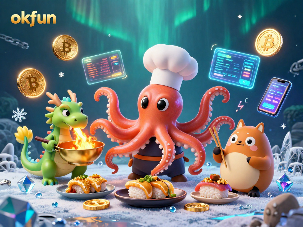 Experience thrilling wins at okfun with vibrant 3D casino characters and crypto elements.