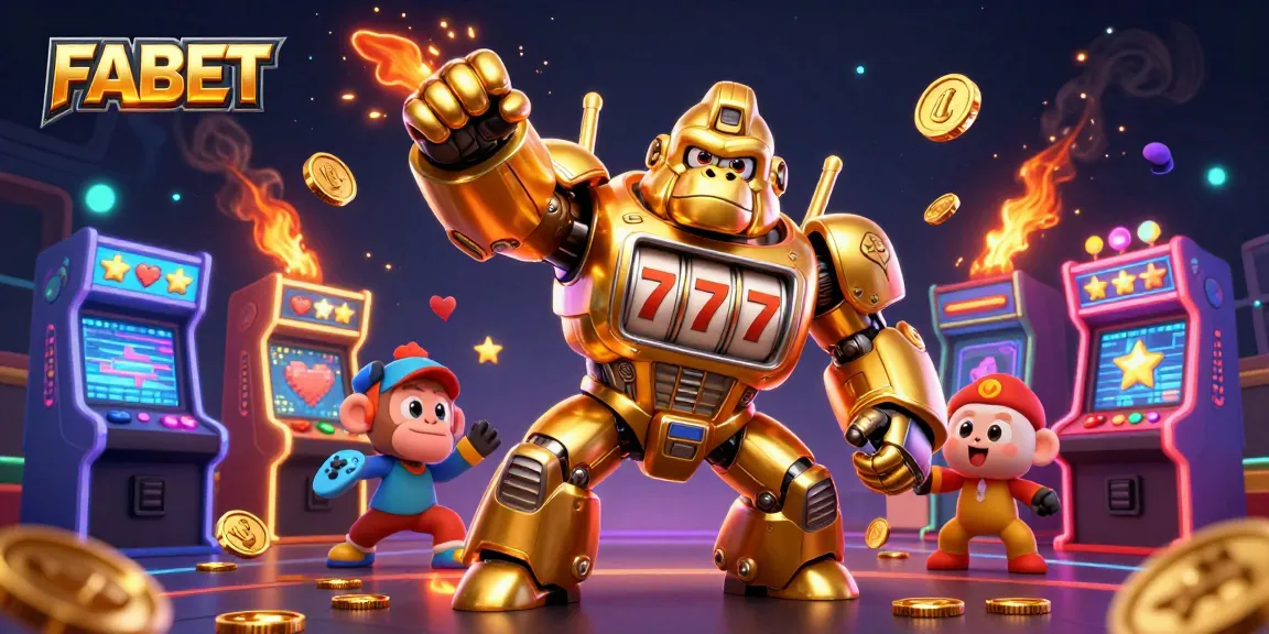 Experience FABET's thrilling dynamic gaming scene with an explosive golden gorilla mech!